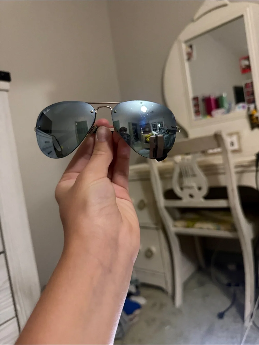 Ray-Ban Silver Frame Sunglasses with Mirrored Blue Lenses